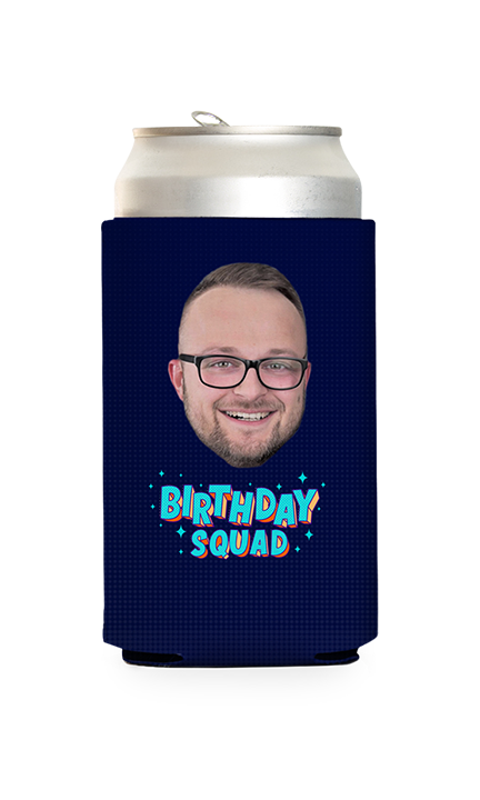 Custom Birthday Squad Blue Can Cooler