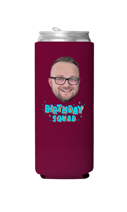 Custom Birthday Squad Blue Can Cooler