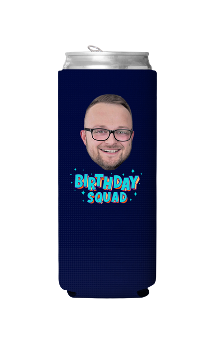 Custom Birthday Squad Blue Can Cooler