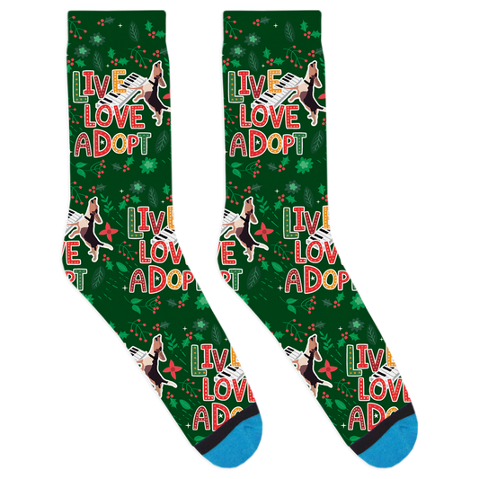 Buddy Mercury Christmas Live Love Adopt Socks