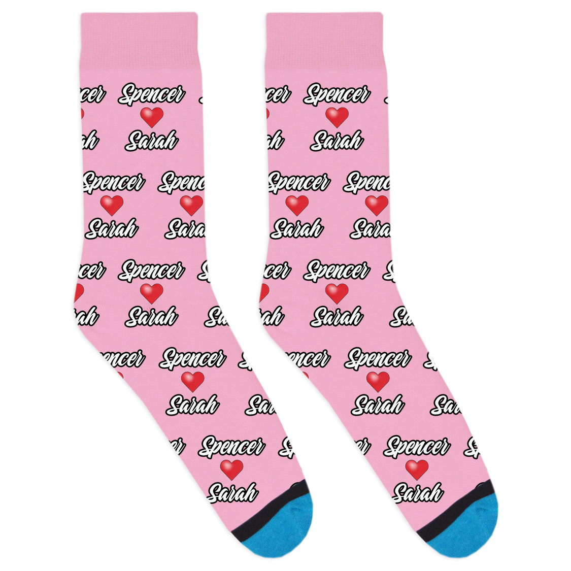 Custom Two Name Heart Socks