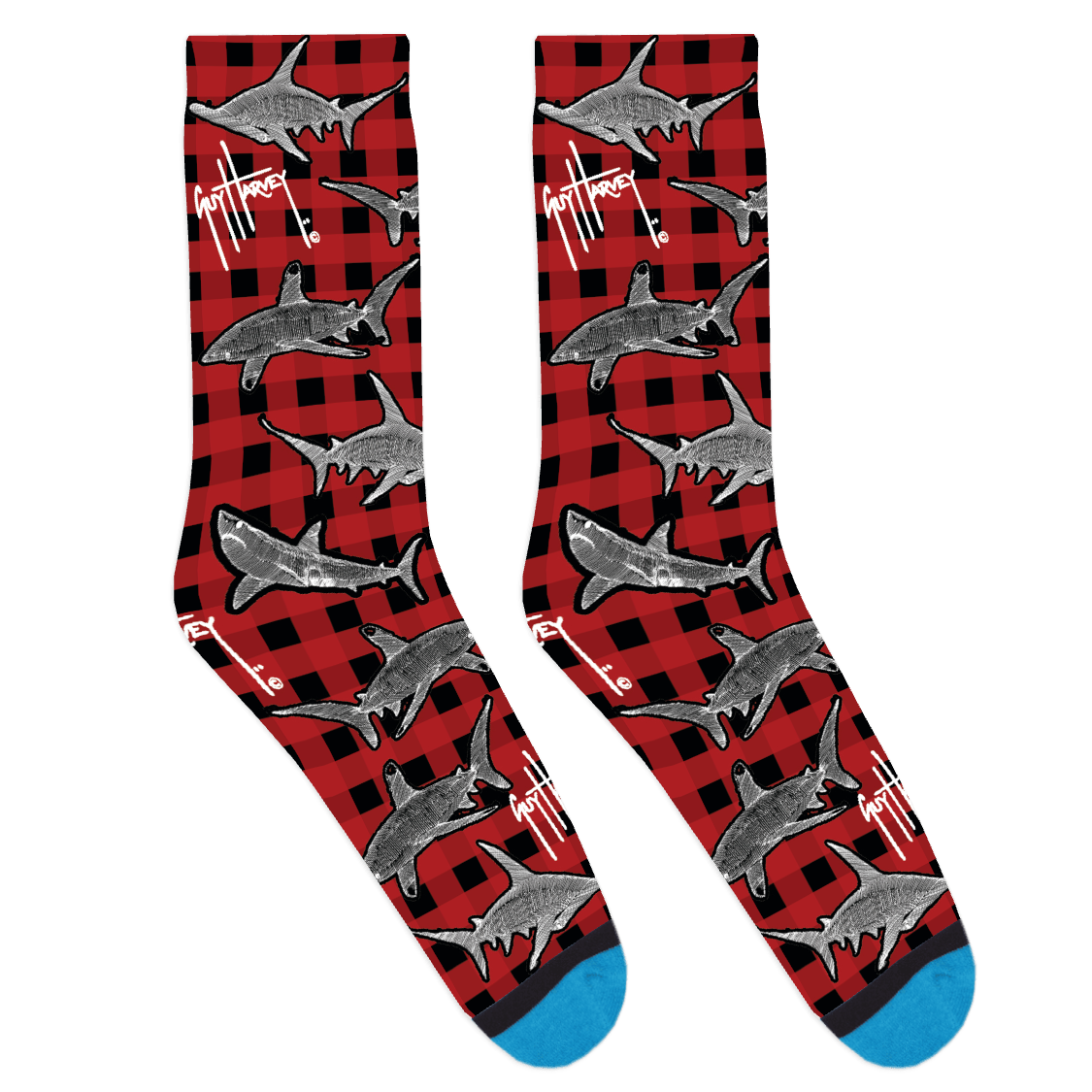 Guy Harvey Shark Plaid Socks